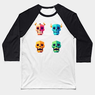 Colorful Creepy Neon Skulls set Baseball T-Shirt